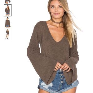 Free People Starman V Pullover Top Sweater Brown Size S Ribbed Wool blend